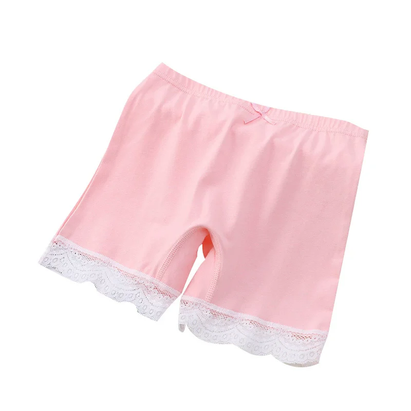 Girls' Solid Color Safety Shorts with Lace Bow Dormitory Boxer Briefs Multiple Colors Available for Children's Clothing
