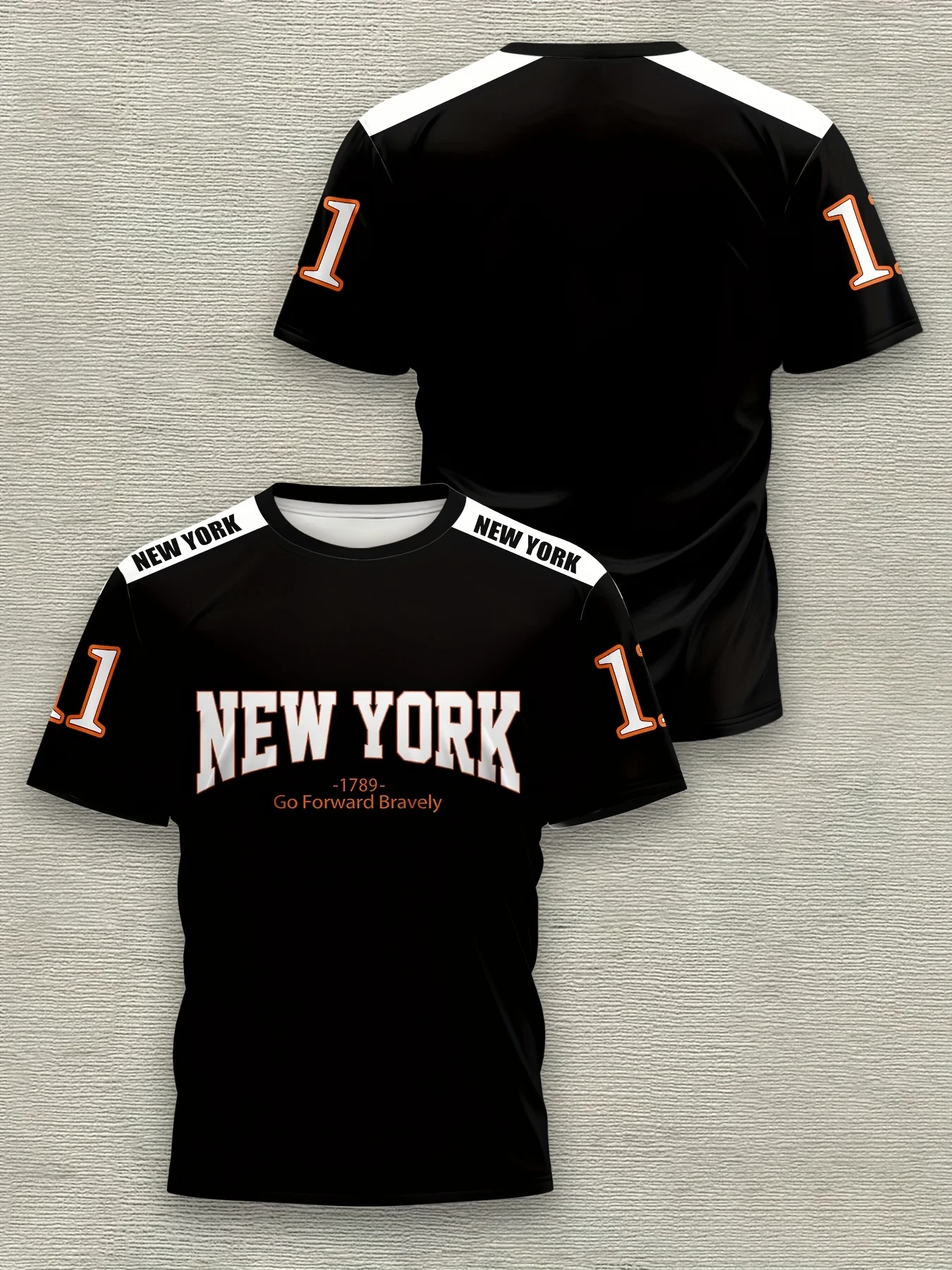 Men'S Casual Crew Neck T-Shirt,100% Polyester Knit Fabric,3D Print New York Graphic Tee,Slight Stretch,Regular image 5