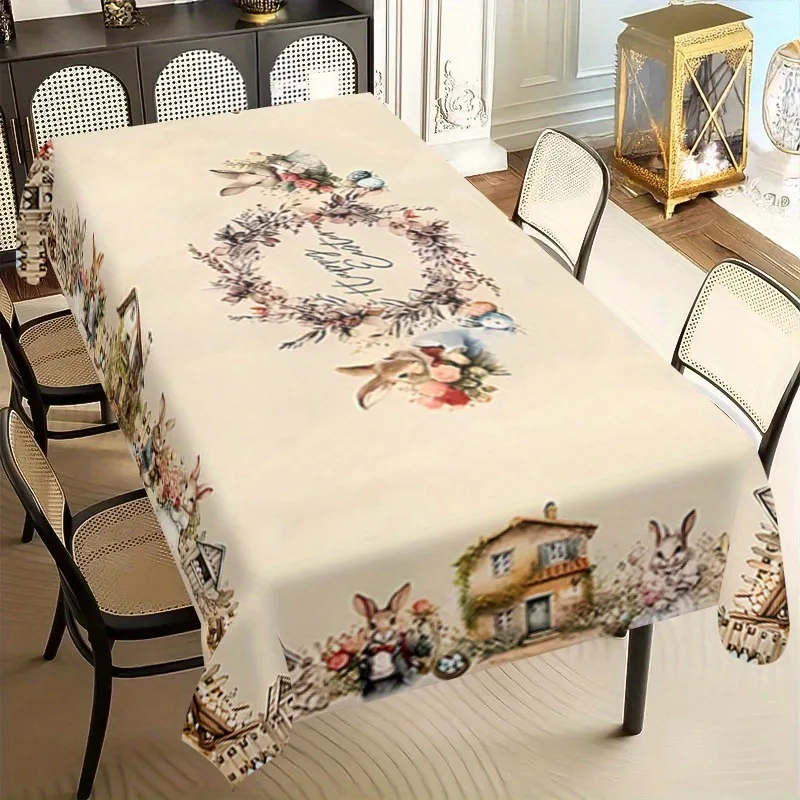 

Easter Bunny Egg Floral Tablecloth, Luxury All-Season Table Cover, Waterproof Washable Home Decor, Spring Holiday Party