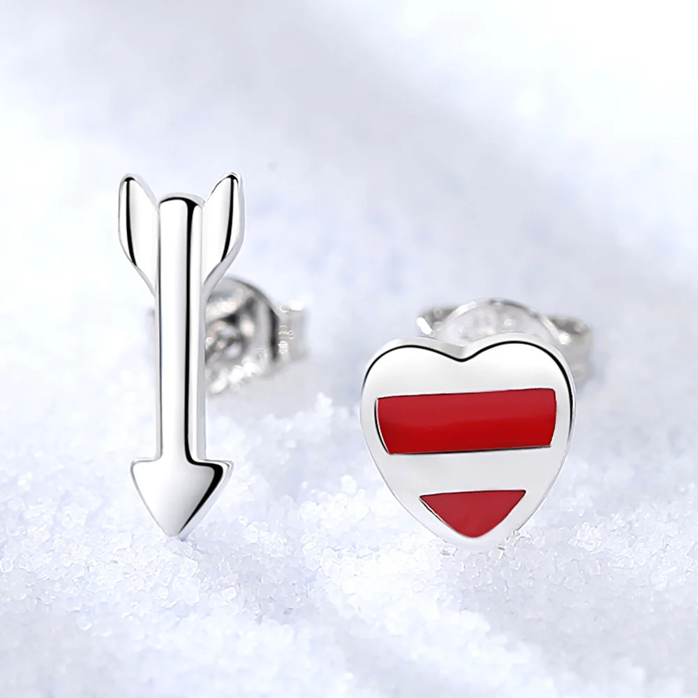 925 Sterling Silver Heart Arrow Asymmetry Luxury Stud Earrings For Women Piercing Earring Wholesale Novelties 2023 Trend To Sell