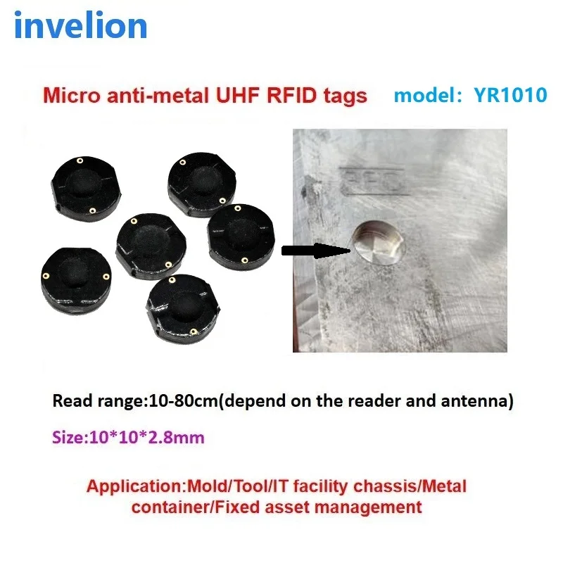 sample mini size round diameter 10mm uhf rfid metal tags anti-metal 10-50cm with handheld reader for mold tools management