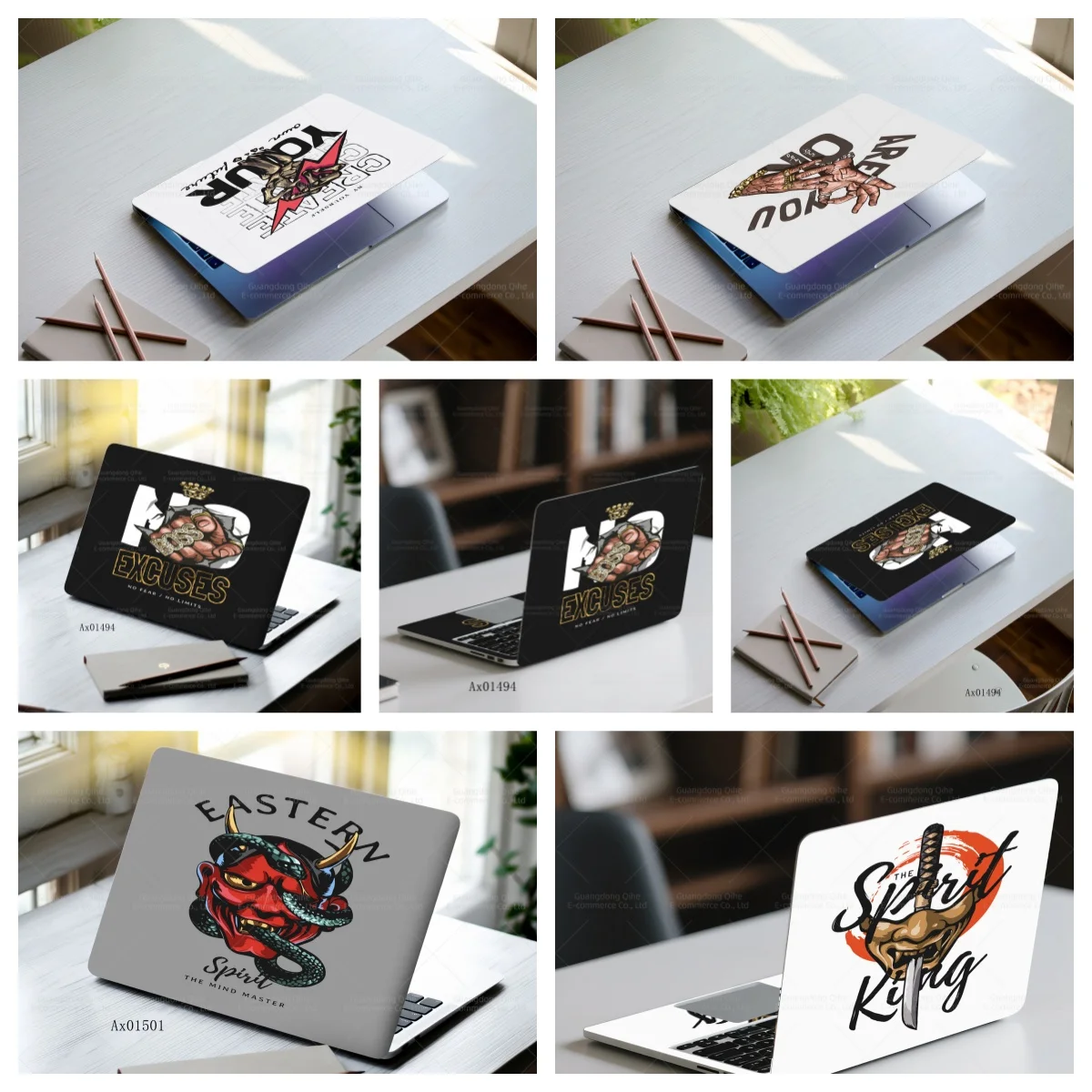 2 Pcs Dark Oni Mask Laptop Skin Sticker Japanese Mythology Graffiti Design Waterproof Decal for MacBook Notebook Keyboard Decor