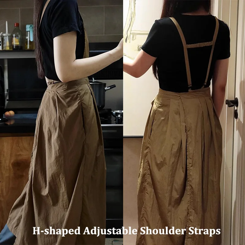 Long Pleated Waterproof Apron for Beauty Nails Salon Women Enlarge Oilproof Stain-resistant Kitchen Garden Pinafore with Pockets