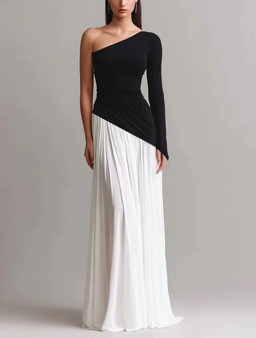 High Quality Customized One Shoulder Floor Length Color Contrast Robe De Soirée Grande Taille Élégante فستان فاخر للحفلات Prom