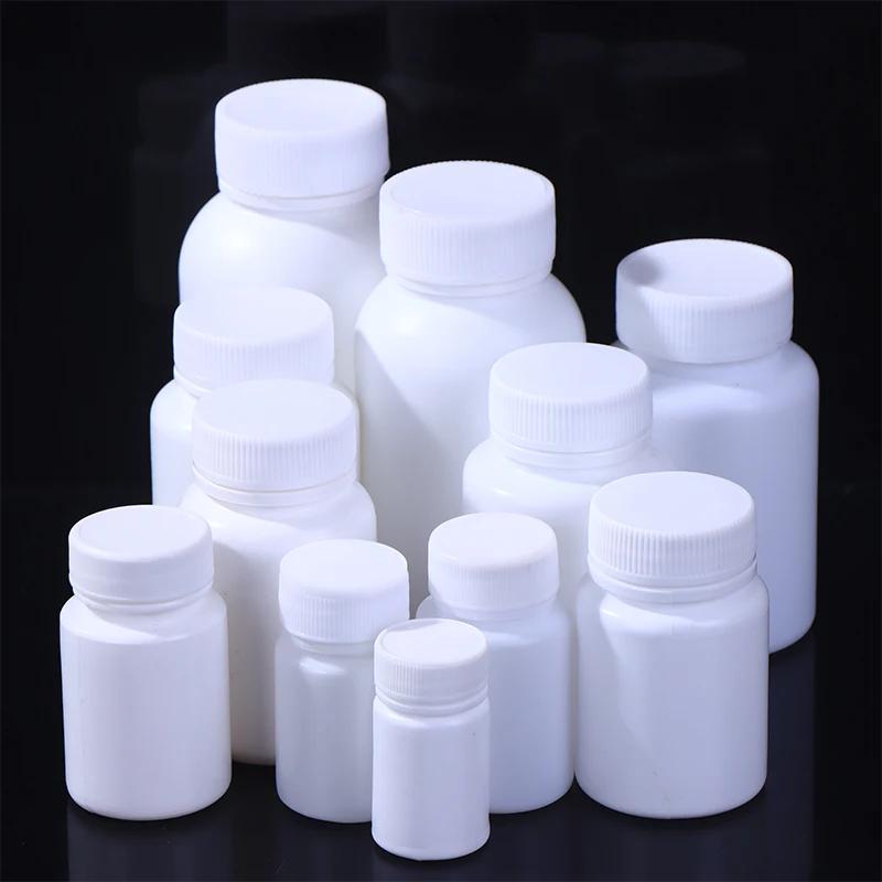 برطمانات بلاستيكية صغيرة فارغة مع غطاء علوي لولبي، حاويات واسعة الفم HDPE بيضاء غير شفافة للحبوب والأدوية والمرزات والحرف اليدوية