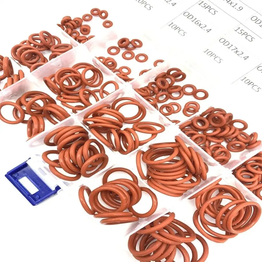 225 Pcs Silicone Rubber O-Ring Assortment Kit Metric-VMQ Sealing Gasket Set Red