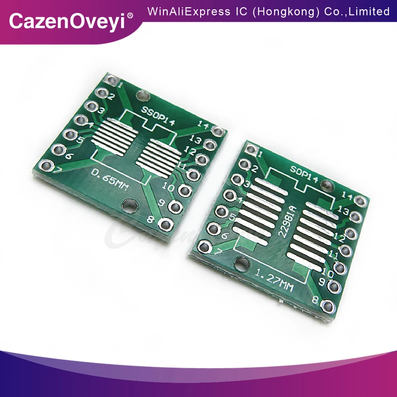 SMD Turn In-Line DIP Adapter Board, SOP14, TSSOP14, 0,65mm, 1,27mm, 10 pcs