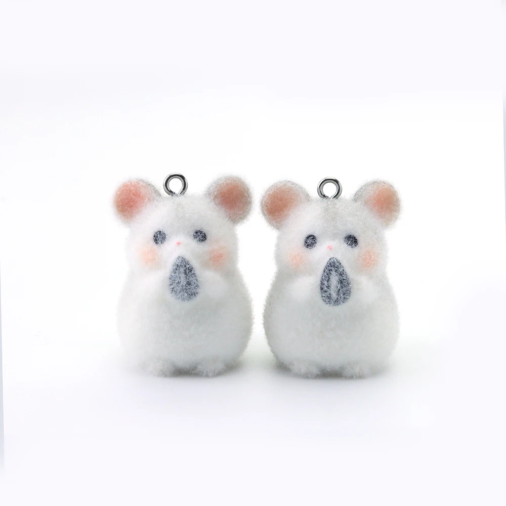 10pcs 3D Flocking Resin Melon Seed Mouse Charms Cute Animal Mouse Pendants for Earrings Keychain Making DIY Jewelry Accessories