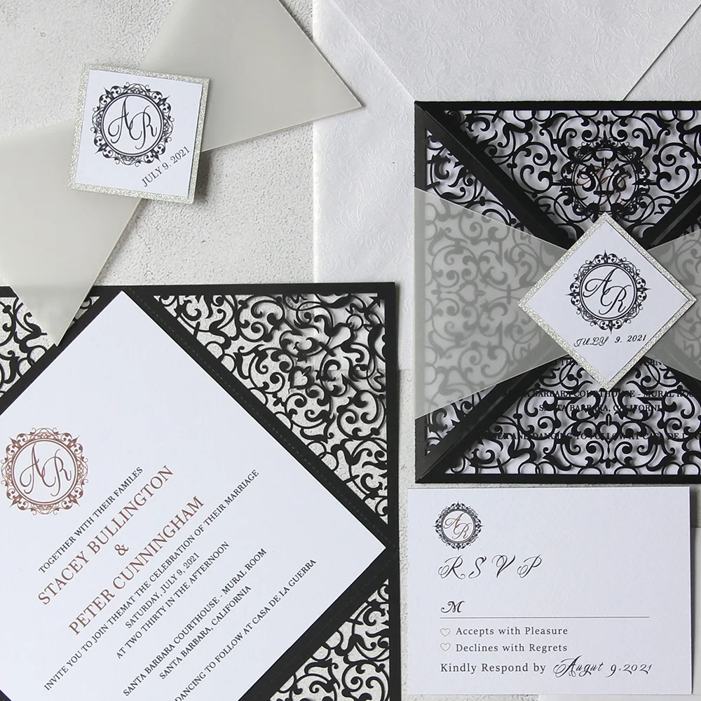 Papier d'invitation de mariage découpé élégant fabriqué avec un design chic pour les occasions spéciales