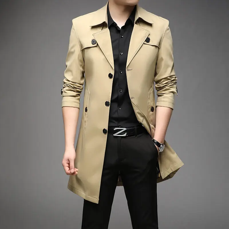 

New Spring Men Trench Fashion England Style Long Trench Coats Mens Casual Outerwear Jackets Windbreaker Brand Mens Clothing 2025