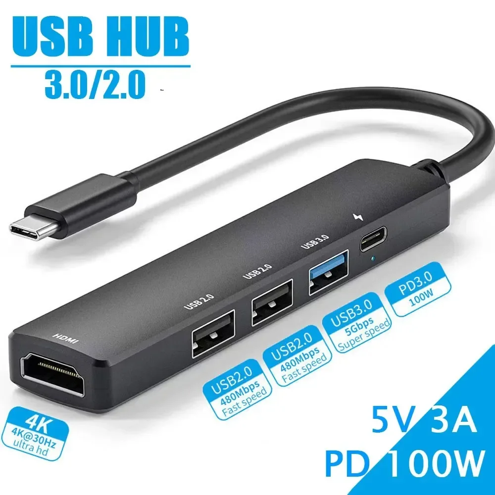 

USB C HUB HDTV 4K@30Hz Multiport Adapter Type 3.0 2.0 Data Transfer PD 100W Docking Station For Notebook omputer