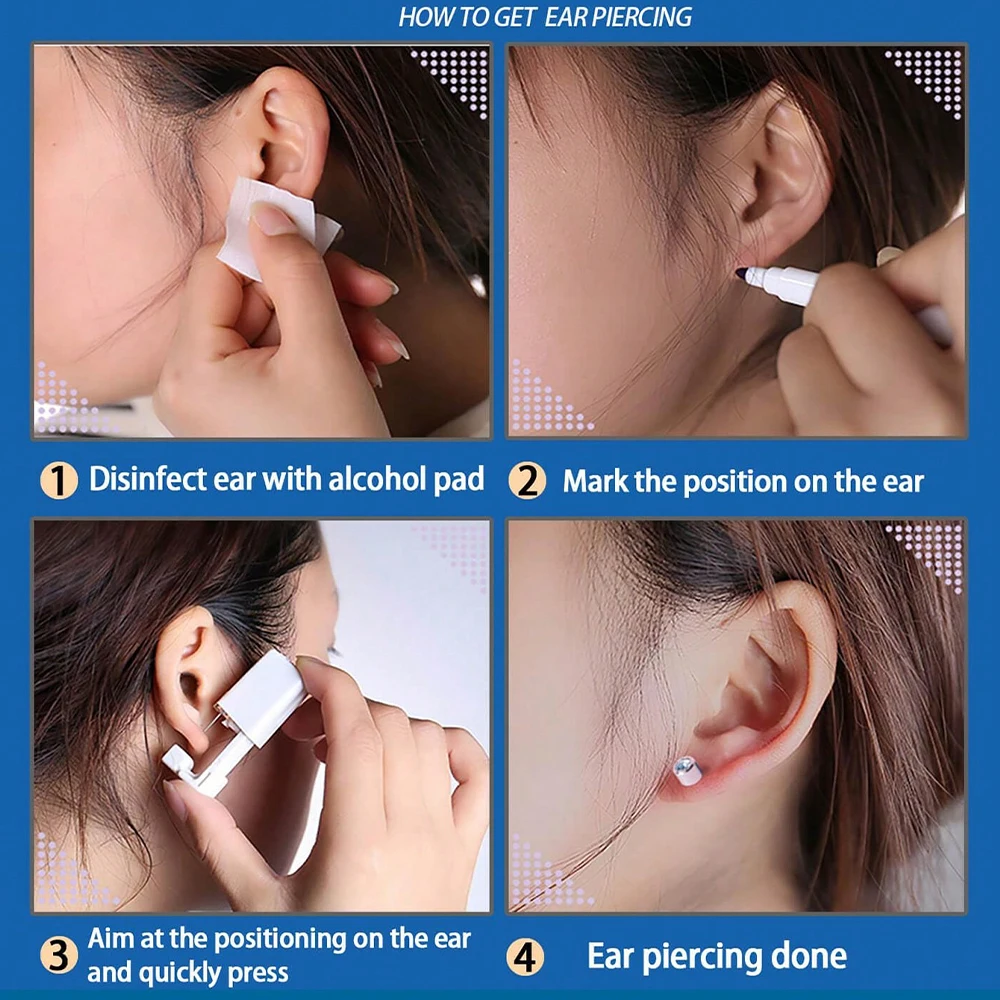 2-4pcs Ear Piercing Kit Disposable Ear Piercing Gun Kit Self Piercing Gun And Build-In Crown Star Earrings Stud