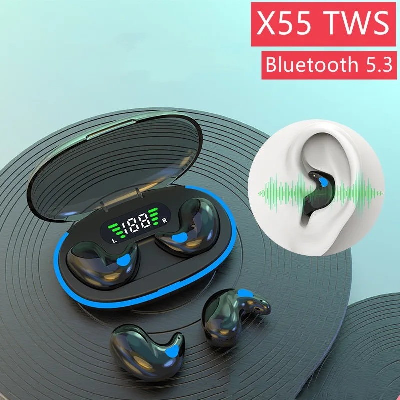 X55 Mini Wireless Earphones Bluetooth Headphones Noise Reduction Sport Game Sleep Bluetooth 50 Earbuds HIFI Stereo Music Headset