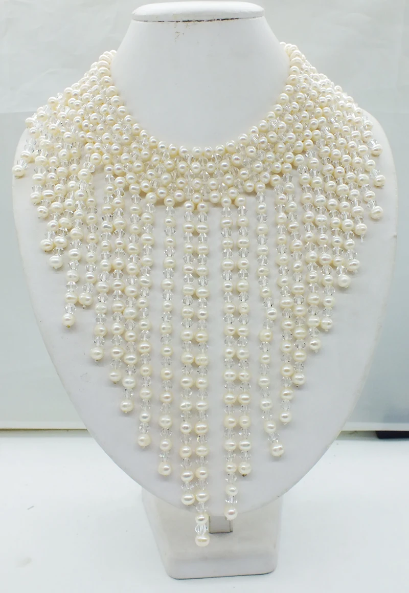 classic necklace.Freshwater pearl and crystal woven necklace 18