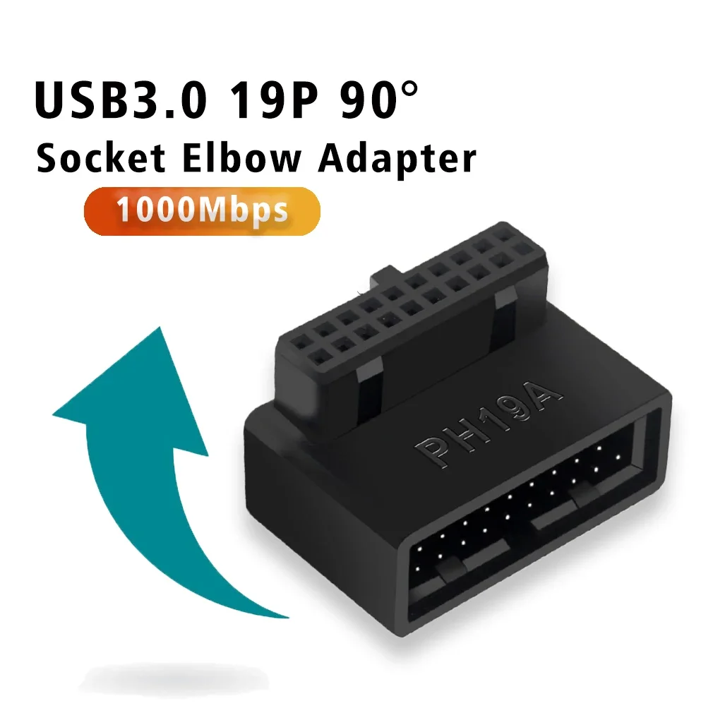 USB 3.0 19/20pin ชายหญิงอะแดปเตอร์มุม 90 องศา Converter สําหรับเมนบอร์ดเชื่อมต่อซ็อกเก็ต PH19A