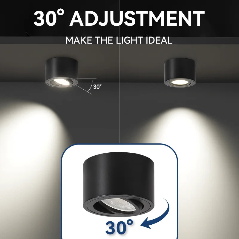 Foldable Downlight Surface Mounted 30° Colors Dimmable Led Spotlight 7W Ceiling Light Rotatable For Living Room Kitchen Indoor