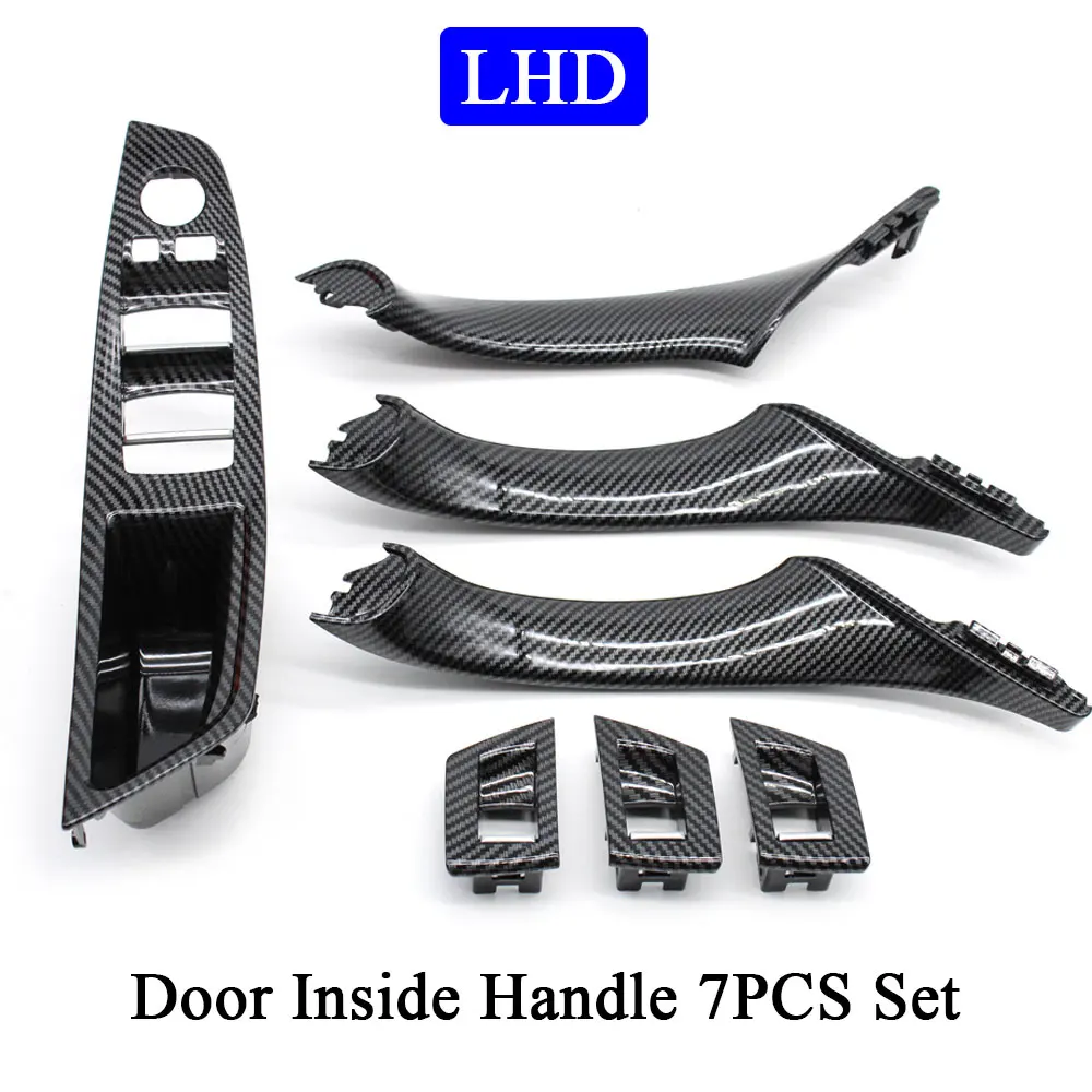 LHD RHD Car Inner Door Carbon Fiber Armrest Pull Handle Window Switch Cover Panel Trim Set For BMW 5 Series F10 F11 F18 523 525