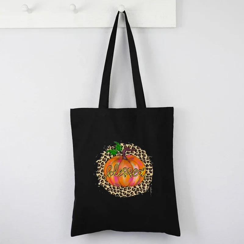 Pumpkin Leopard  Fashion Tote Bag Casual Halloween 2024 Reuseable Shopping Bags Halloween Pumpkin Party Clear Bags New