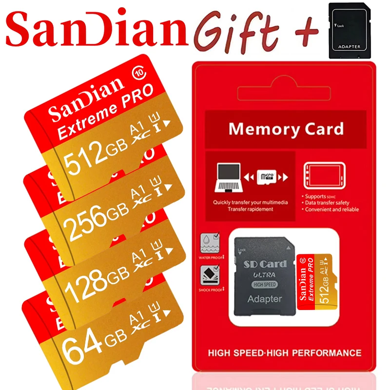TF Cards 64GB 256GB 512GB Micro TF SD Card Memory Card SD Cards C10 V30 for Phone/Tablet/Desktop/Smart TV/Speaker/MP3 Player