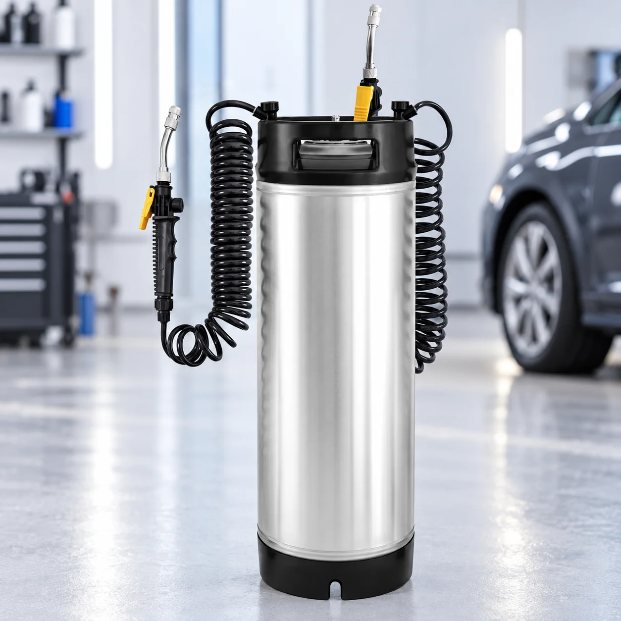 19L Portable Pressure Sprayer Tank with 2PCSCoiled Hose for PPF Window Tint Vinyl Wrap Installation Car Cleaning Detailing Tool