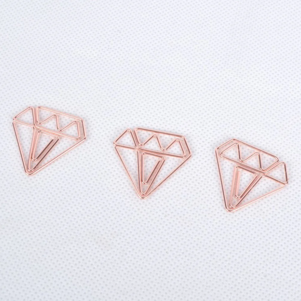 

50Pcs Rose Gold Diamond Paper Clips Metal Nonskid Compact Design for Office School Home Use Smooth Corrosion Resistant Bright