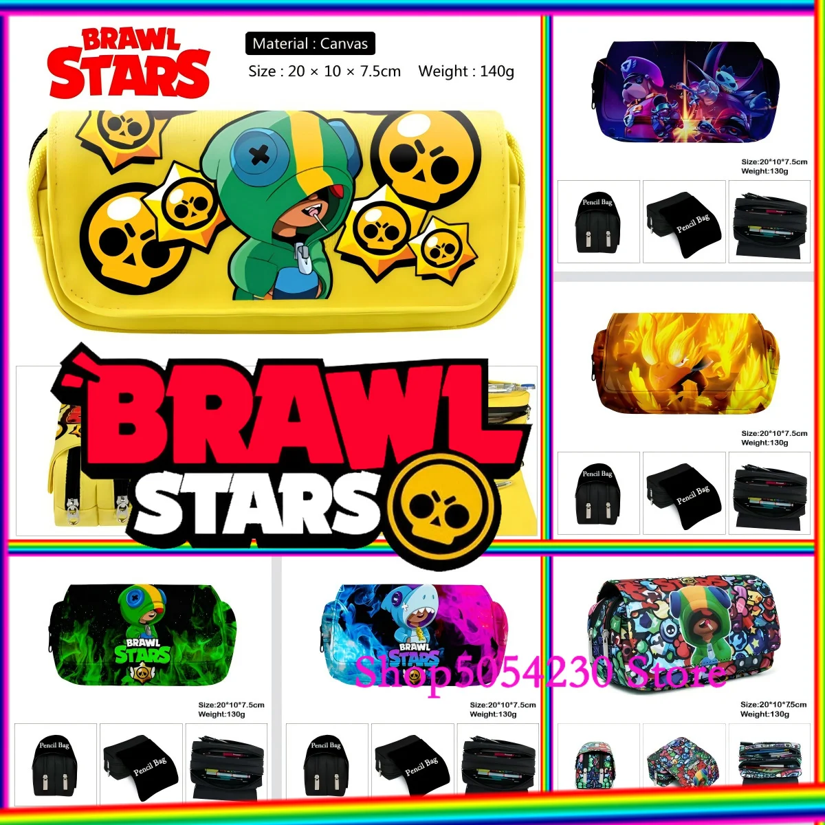Estuche de Lápices Grande de Doble Capa con Estampado de Anime Brawl-Star-Hero, Estuche de Lápices de Lona con Gran Capacidad para Niños, Material Escolar
