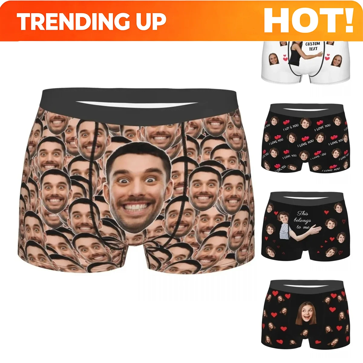 Personalized Face Photo Underwear Custom Heart Boxer Briefs Custom Men Valentine's Day Gift For Husband Anniversary Gift for Dad