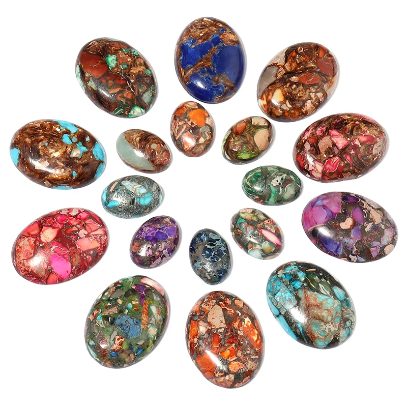 2Pcs/Lot Natural Emperor Stone Beads for Jewelry Making Oval Shape Flat Base Cabochon Loose Beads DIY Necklace Earrings