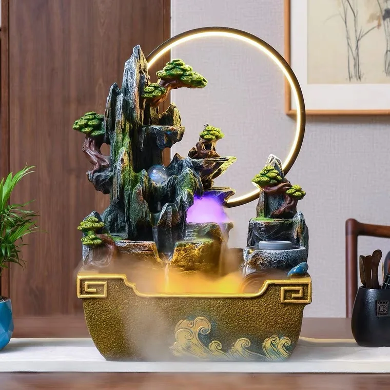 New Chinese feng shui wheel fountain tabletop rockery flowing water humidifier opening gift ornaments