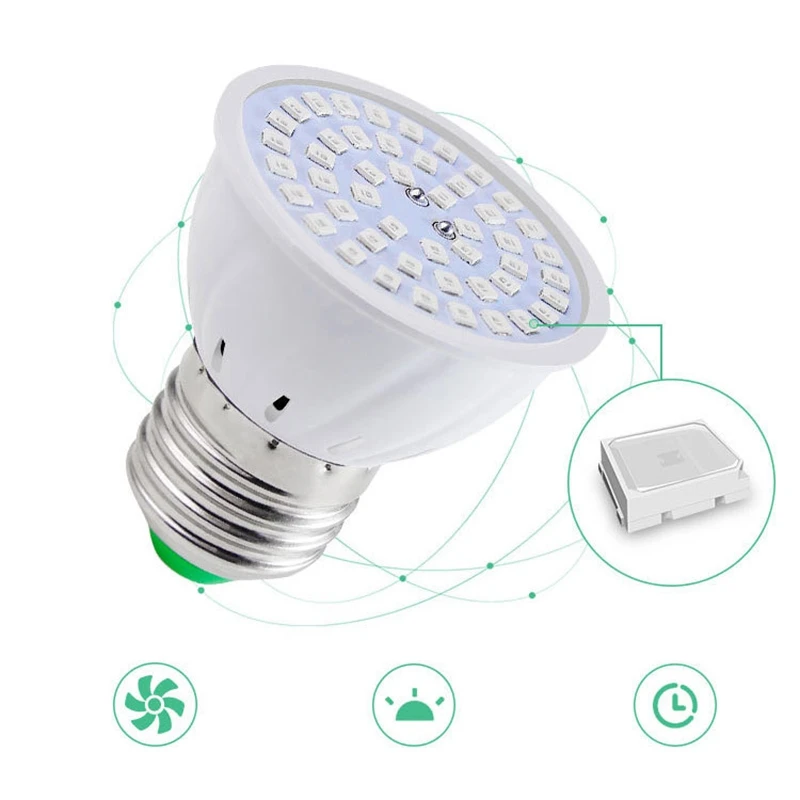 실내 수경 식물용 LED 식물 성장 램프, 전체 스펙트럼 성장 전구, 모종 꽃 식물 램프, E27 80 LED