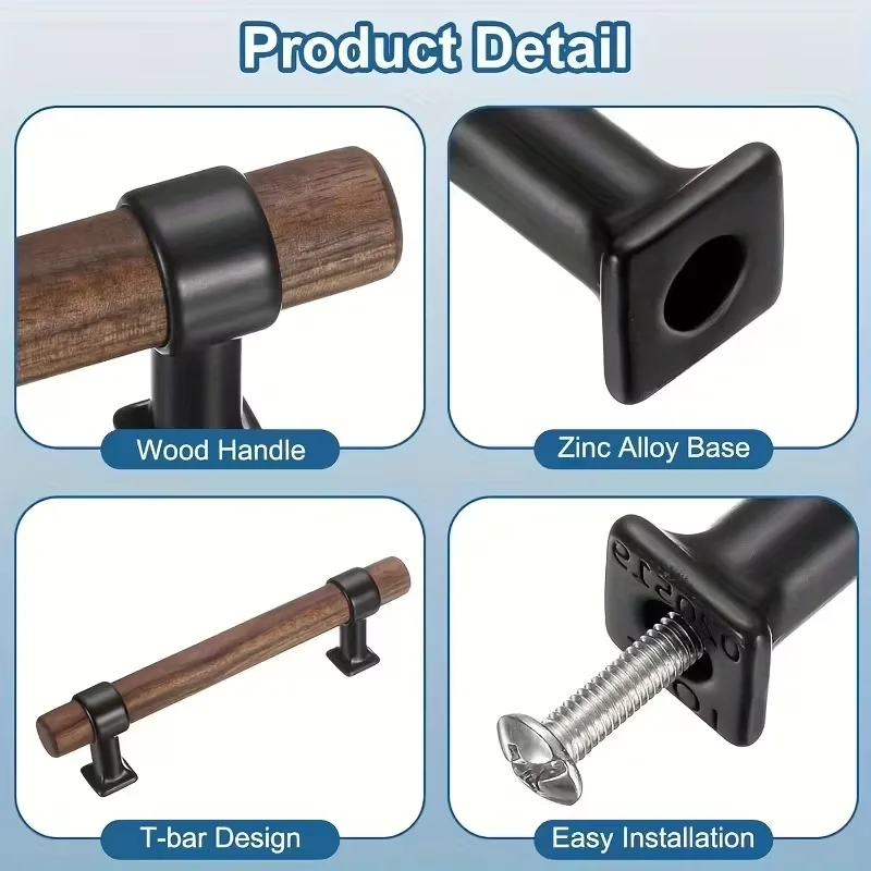Elegant Walnut Wood Drawer Pulls, Black Metal Base Cabinet Handles, Hole Spacing 96mm(3.78