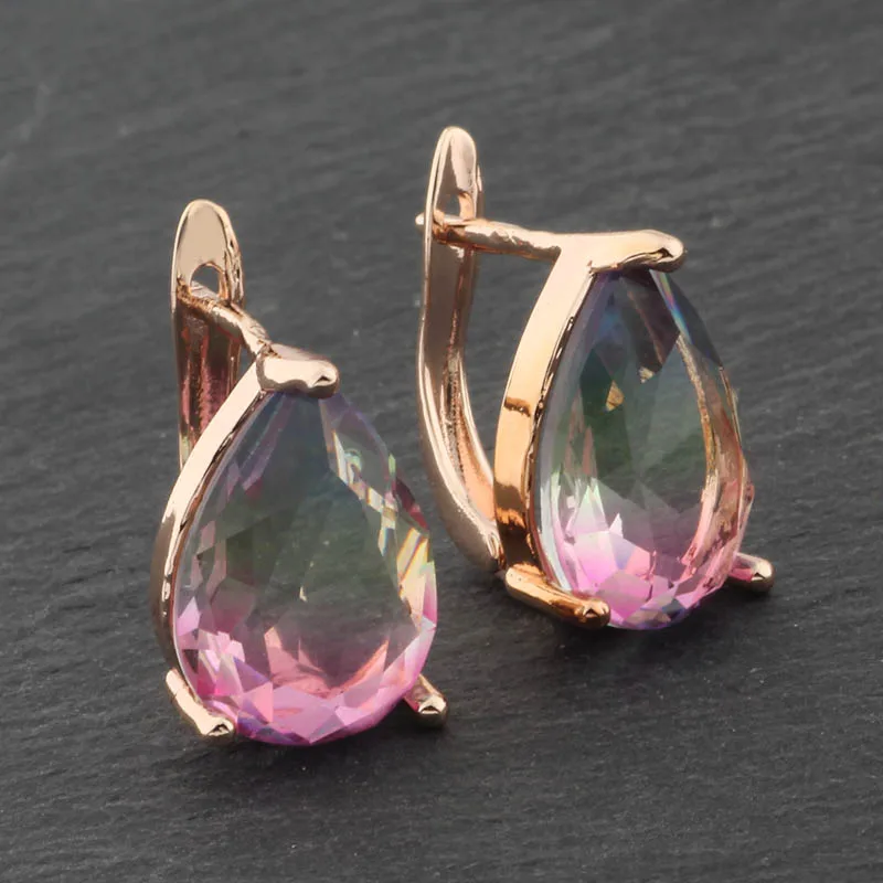 New 2022 Luxury For Wedding Drop Earrings For Women Fine 585 Rose Gold Color Water Drop Long Dangle Earrings Fashion Jewelry