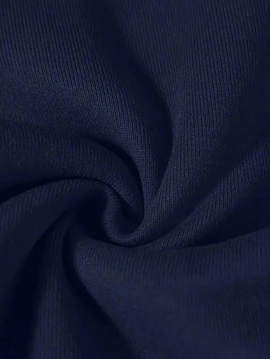 Navy Blue Oversized Hoodie with White Bow Embroidery for Women image 5