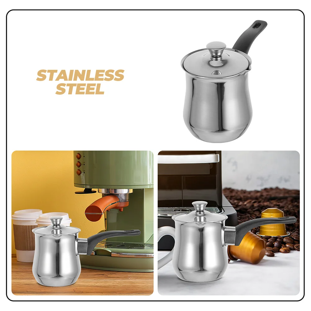 وعاء تدفئة زبدة الحليب من الفولاذ المقاوم للصدأ ماكينة صنع القهوة التركية إبريق إسبرسو عربي صغير مع غطاء وعاء صلصة مزبد 540 مللي
