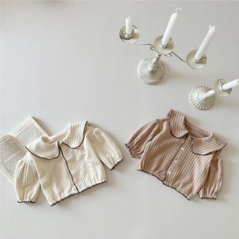 Newborn Baby Girl Cotton Solid Sailor Collar Coat Infant Toddler Long Sleeve Ruffle Outwear Spring Autumn Baby Clothes 3M-18M