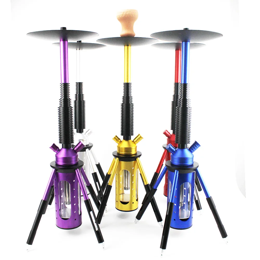 

Newest LED Rocket Shaped Hookah Set Metal Diffuser Smoking Water Pipe Higt 68.2CM 4 Brackets Stable Glass Vase Shisha Accessorie