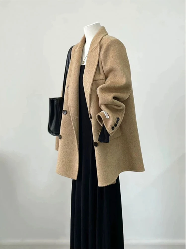 BZVW Temperament Double Sided Woolen Blazer Womne's 2025 Autumn New Lapel Solid Color High End Minimalism Coats Female 25A9282