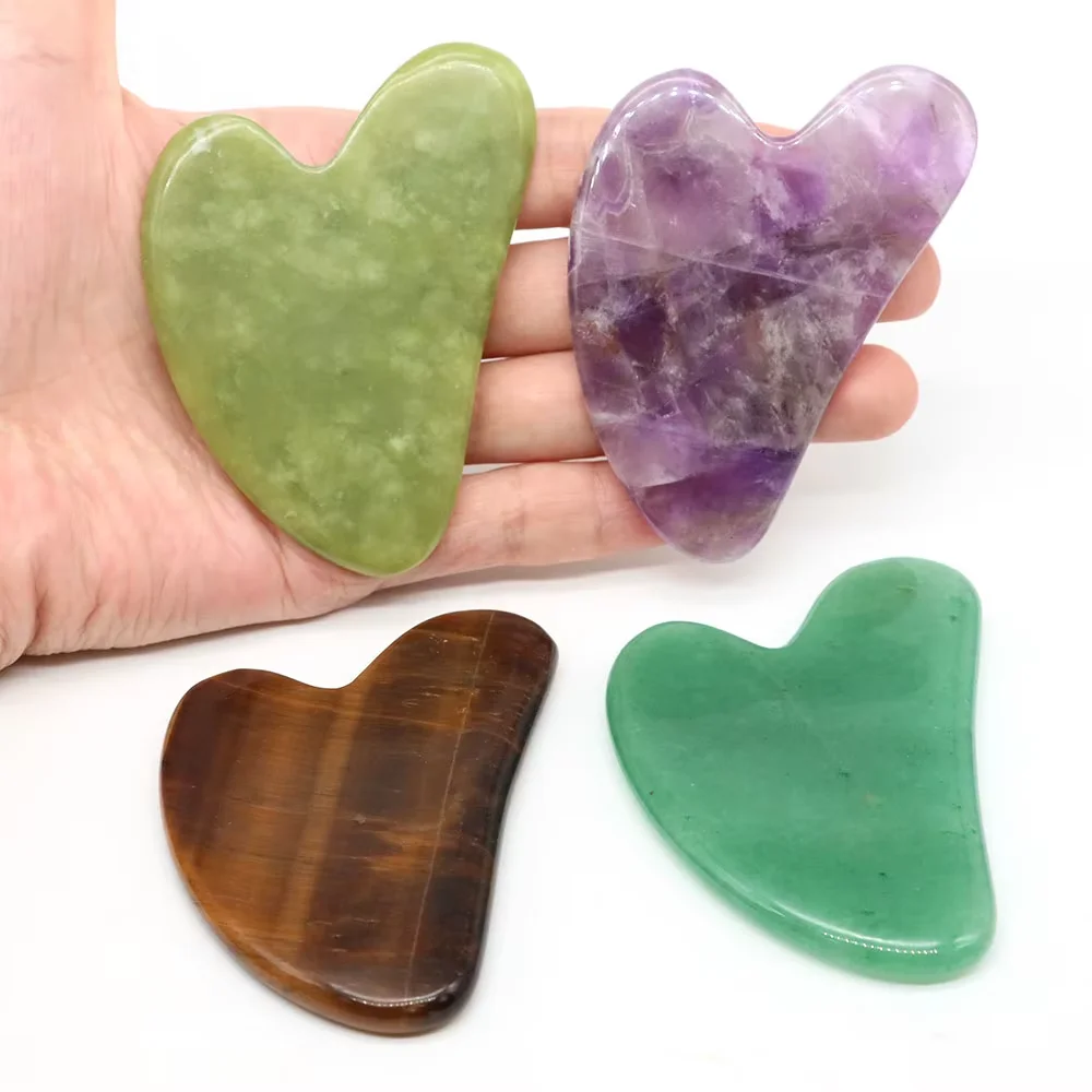 

Natural Stone Guasha Scraping Massage Tool Amethyst Quartz Jade Gua Sha Board Heart Shaped Massager Scraper Tools for Face Body