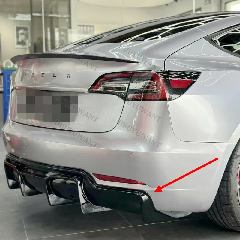 Rear Bumper Diffuser Lip ABS Carbon Fiber Look Side Splitter Guard Plate Cover Chin Lid For Tesla Model 3 Sedan 2017-2022