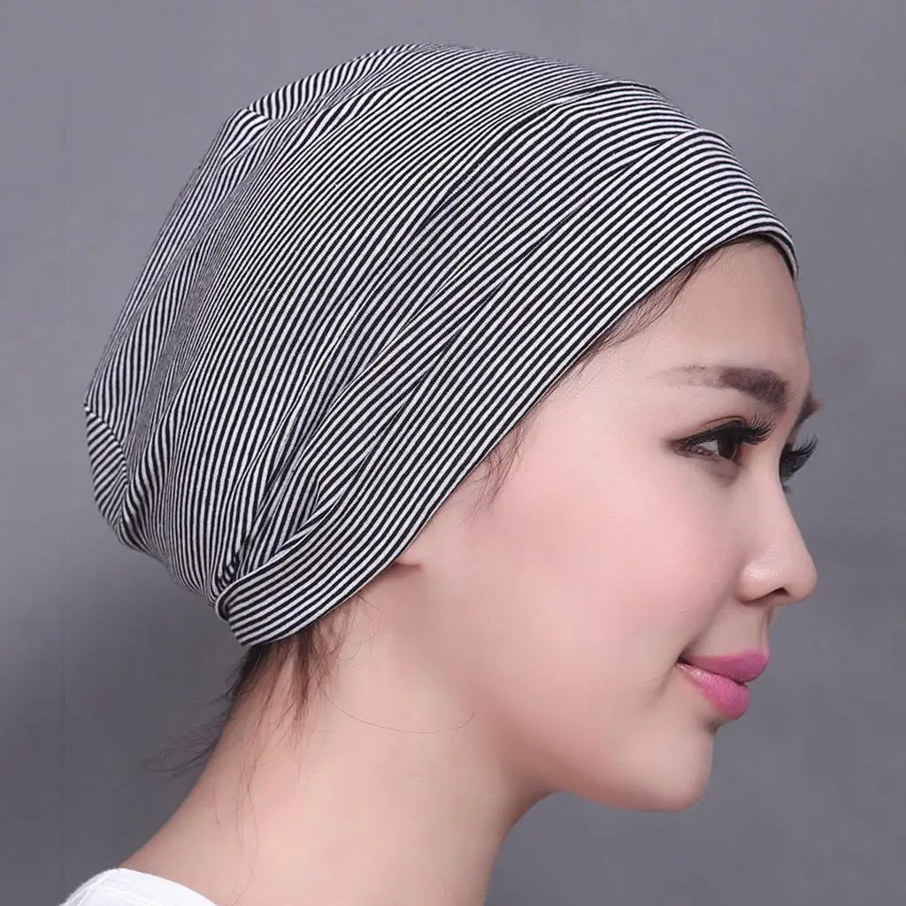 Adult Men Women Cotton Night Cap Plain Sleeping Hat Beanie Soft Sleep Patch Sleep Solid Caps Black White