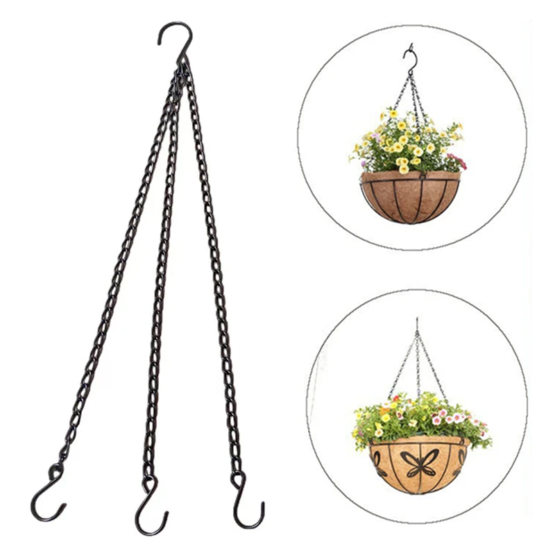 Imitation Rattan Hanging Basket Flower Pot Chain With 3 Hooks Basin Hydroponic Plants Plant Grow Basin Home Garden Decor