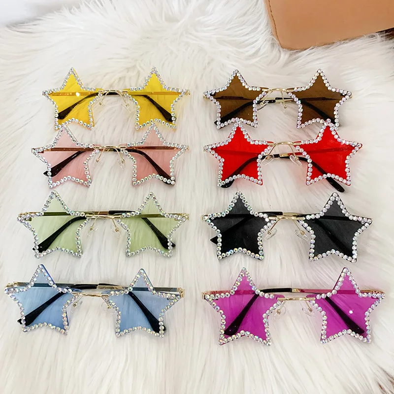 Fashion Retro Pentagram Y2K Sunglasses for Women Bling Rhinestone Star Shaped Sun Glasses Shades Dance/Party/Halloween Eyewear