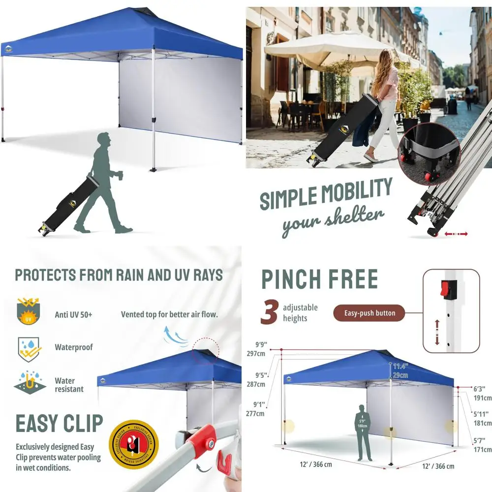 

Instant Commercial Canopy Tent 12x12 with 150D Silver Coated Fabric, Removable Sidewall, 4 Ropes, Ideal for Outdoor Events