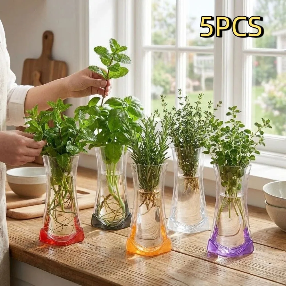 5Pcs Folding Clear PVC Flower Vase Collapsible Shatterproof Flower Arrangement Vase Waterproof Leak-proof Plant Containers