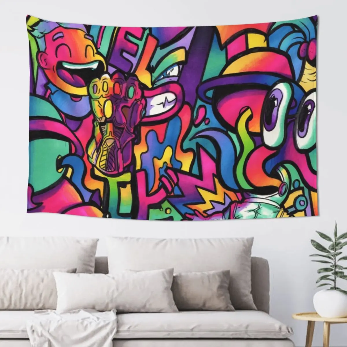 C H A M E L E O N // Copic Marker Doodle Tapestry Decor For Room Room Decorating Aesthetic Living Room Decoration Tapestry