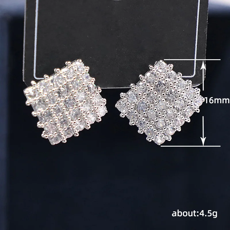 Sparkling Cubic Zirconia Earrings Women Men Luxury Classic Square Shaped Piercing Ear Stud Daily Wearable Jewelry KDE246