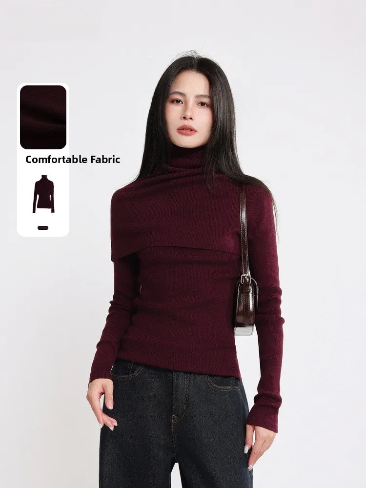 

Вязаный свитер-двойка Memory's Start с высоким воротом, зима 2024, новый дизайн, приталенный крой, длинный рукав, цветной, для повседневной носки