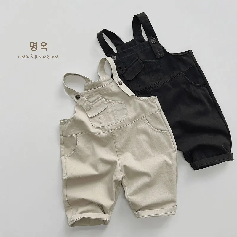 

18M-6Y Spring Children Backpack Pants Korean Casual Jumpsuit Boys Girls Woven for Children