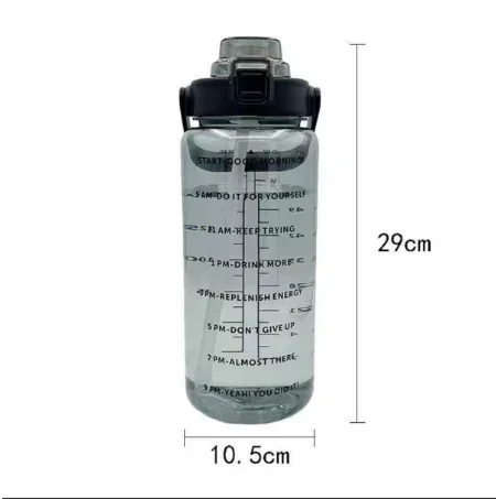 Bouteille d'Eau Portable de Grande Capacité avec Paille en Plastique, Gobelet à Cliquetis avec Marqueur de Temps pour Sports de Plein Air, Fitness, 2L