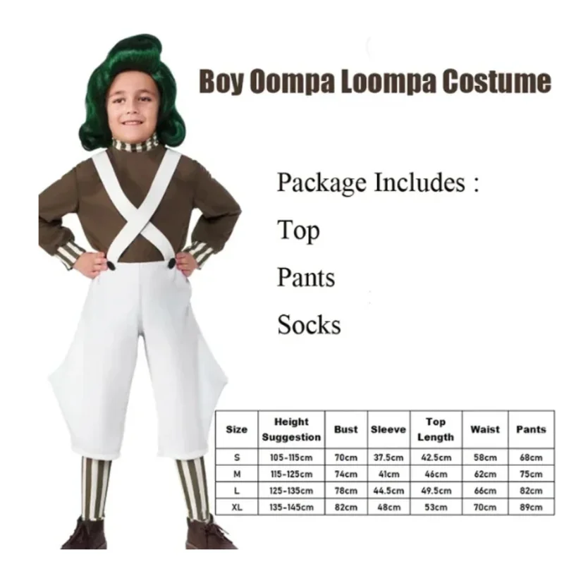 Chocolate Factory Willy Charlie Cosplay Costume Uniform Child Role Play Outfit Full Suit Halloween Masquerade Kid Cloth Jumpsuit